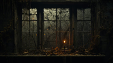 a creepy and dark wallpaper featuring a nature-inspired composition with twisted branches. the lighting creates a haunting atmosphere, perfect for halloween or horror-themed designs. the rustic renaissance realism adds a unique touch to this eerie photograph. the dark gray and amber tones enhance the overall spooky vibe, making it an ideal choice for those who appreciate a twisted and unsettling aesthetic. ai generatedの素材