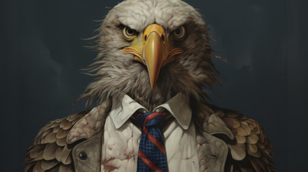 american bald eagle art by michael fredrick hd captures the essence of corporate punk with its concept art and realist detail. the dark beige and navy color scheme adds depth to the detailed costumes, while the bold, manga-inspired characters come to life in this studio portrait. ai generatedの素材