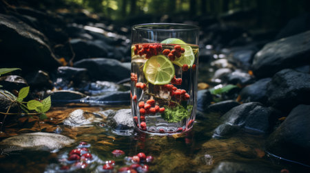 a mesmerizing photo of a mulled wine from wolding river korea and hancheongnam, captured in stunning 32k uhd resolution with a nikon f2 camera. the composition is eye-catching, featuring reflections and mirroring, nature-inspired motifs, and a beautiful blend of light green and green hues. this professional photograph showcases the artistry of manapunk style and is available on unsplash. ai generatedの素材