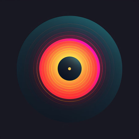 white circular object on an abstract background with dark yellow and pink tones, resembling a concert poster by dan matutina. the design incorporates shades of dark cyan and dark black, along with hints of dark cyan and orange. the artwork showcases a visually captivating depth of layers, reminiscent of an applecore. ai generatedの素材