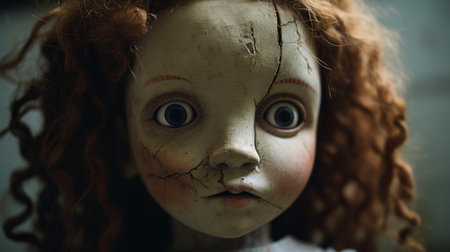 a photo of a doll captured by new york times news reporter mary mcbride showcases decadent decay and raw emotions. the close-up shots, with a low depth of field, were taken using the tokina at-x 11-16mm f2.8 pro dx ii lens. rendered in cinema4d, the photo exudes the artistic influence of viennese secession. ai generatedの素材