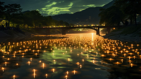 bonfires of wolding river korea and hancheongnam, captured in a mesmerizing reflection and mirroring style. this nature-inspired photograph showcases vibrant shades of light green and green, creating a visually stunning composition. shot with a nikon f2 camera, this professional photograph is available in 32k uhd resolution. a captivating image that combines manapunk aesthetics with the beauty of nature. discover more breathtaking photography on unsplash. aiの素材