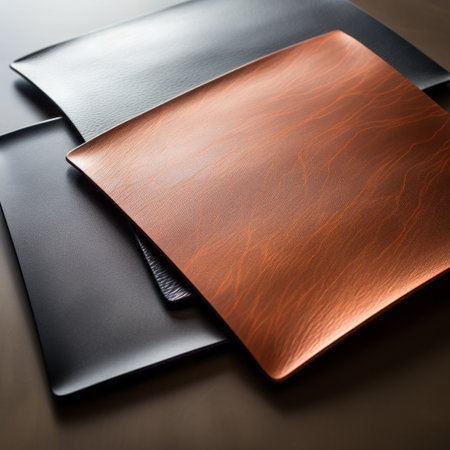 three square platters in black and brown colors showcase precisionist lines, soft tonal transitions, and whiplash curves, resembling metallic surfaces. these platters are captured using a fujifilm x-t4 camera, highlighting their industrial materials and bold textures. ai generatedの素材