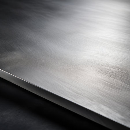 a stainless steel plate is placed alongside dark blue and black surfaces, creating a captivating contrast. this composition showcases a focus on materials, with realistic landscapes featuring soft edges and long exposure techniques. the rough hewn surfaces and subtle play of light and shadow add depth to the image, while soft tonal transitions create a captivating industrial aesthetic. ai generatedの素材