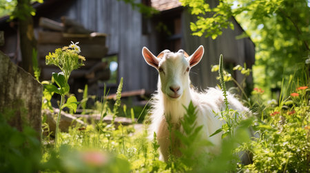 goats grazing peacefully in a lush pasture and field, captured in a stunning wallpaper featuring the 32k uhd resolution. this captivating image showcases the beauty of nature with the use of a graflex speed graphic camera and the artistic touch of unreal engine 5. the goats are portrayed in a soft-focus, environmental portraiture style, surrounded by a serene white and green backdrop, perfect for thoseの素材