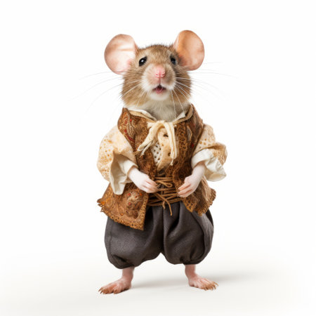 a rodent wearing a costume inspired by the high renaissance style, precisionist art, lois greenfield photography, and the brothers grimm. the stylish costume design is complemented by emotive gestures and expressions, creating an arabesque-like composition. ai generatedの素材
