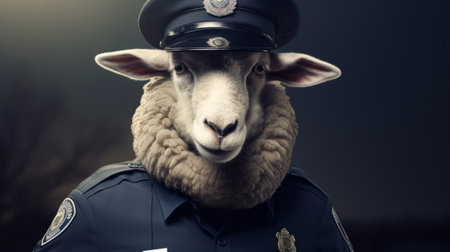 goats and police officers are captured in this photo, showcasing minimal retouching and textured expressions. the aftereffects enhance the detailed costumes, while vray tracing and precisionism influence contribute to the photo-realistic techniques used. ai generatedの素材