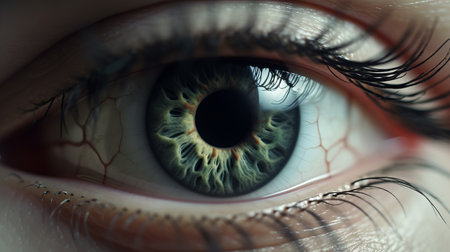 3d rendering of eyes and eyelashes, showcasing narrative-driven visual storytelling. the image features a captivating blend of light indigo and green hues, with realistic anatomical details. the manual focus lens adds depth and precision to the composition. this stunning creation is a testament to the beauty of nature, reminiscent of a national geographic photo. ai generatedの素材