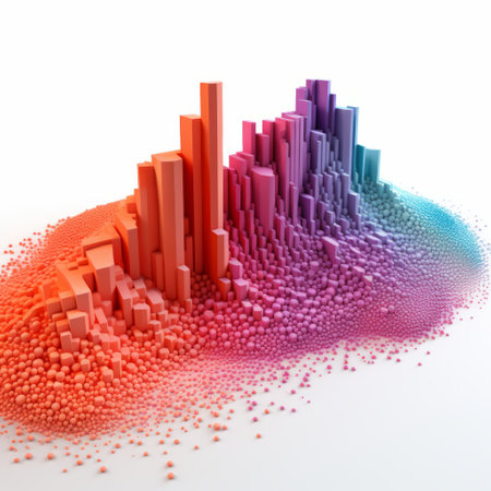 colorful city illustration featuring vibrant buildings and cities at the center. the artwork showcases an organic sculpture style with an illusion of three-dimensionality. the light red and cyan colors create a visually tactile experience, reminiscent of maya lin's work. the overall composition evokes a sense of colorful explosions and incorporates elements of data visualization. ai generatedの素材