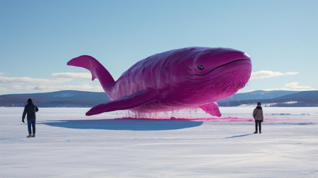the largest ice sculpture in existence, created by markus aarndt and jan kalbs, is a whimsical and playful artwork. this sculpture showcases photorealistic wildlife art in a vibrant dark pink color. rendered using unreal engine, the curvilinear and kawaii art style brings a sense of joy and wonder to this saturated color field masterpiece. ai generatedの素材