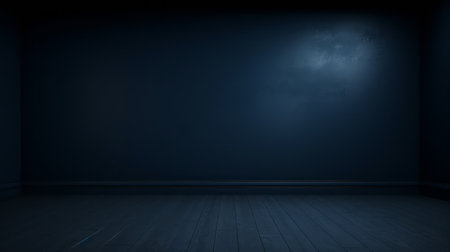 an empty room with a black wall and a red light, creating an ethereal atmosphere reminiscent of romantic moonlit seascapes. the dark sky-blue and light navy colors add to the somber mood, while the light indigo and gray tones give an eerily realistic feel. this 32k uhd photo captures a captivating and mysterious scene. ai generatedの素材