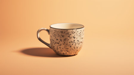 a 3d mockup of a coffee mug isolated, featuring explosive pigmentation and delicate ink washes in the style of matthias haker. the design showcases textural impressionism with light black and beige tones, reminiscent of carl kleiner's artwork. the mug's aesthetic also incorporates pointillist optical mixing techniques. ai generatedの素材