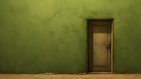 an empty door, framed by two walls, offers a whimsical view of the lush green grass beyond. this scene, reminiscent of a children's book illustration, showcases rough-edged 2d animation with a focus on texture exploration. the color palette of green and brown adds a natural touch, while the use of rtx technology enhances the visual experience. discover this captivating image on flickr, featuring a charmingの素材