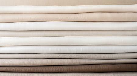 a stack of linens, featuring subtle tonal variation and a matte finish, is showcased in this photo. the sparse backgrounds highlight the light brown and white color palette, creating a tonalist color scheme. the chromatic purity of the linens is enhanced by the leatherhide material. ai generatedの素材