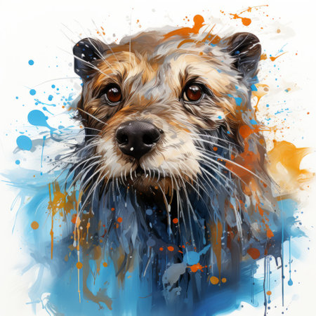 a watercolor painting of a grizzly bear, done in the charming style of orange and azure hues. the artwork showcases the influence of artists like bordalo ii, with its wet-on-wet blending technique and simplified dog figures reminiscent of beatrix potter and paul hedley's illustrations. ai generatedの素材