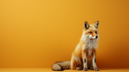 an orange fox stands on an orange background, showcasing the artistic style of mike campau. the image features minimal retouching and incorporates light yellow and maroon tones. the soft-focus technique, reminiscent of serge marshennikov's work, adds a dreamy quality to the depiction of animals. the selective focus draws attention to the captivating fox. ai generatedの素材