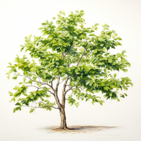 mulberry tree illustration vector with large fruitful leaves, isolated on a white background. this illustration, in the style of charles courtney curran, captures the essence of delicate landscapes with a subtle play of light and shadow. created by lilia alvarado, this artwork showcases the artist's talent for rendering nature's beauty. commissioned by serge marshennikov. ai generatedの素材