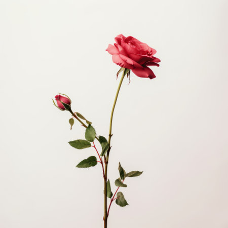 young rose in the sunlight, isolated and captured in the style of vintage minimalism. this vibrant floral beauty showcases a monochromatic color palette of red and pink, embodying the essence of vintage aesthetics. the sculpted details of the rose are truly mesmerizing, making it hard to believe just how beautiful it is. ai generatedの素材