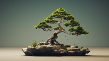 bonsai tree on rock, joel robison style, zbrush, organic forms, akihiko yoshida, 3840x2160 resolution. nature-inspired, environmentally inspired. ai generatedの素材