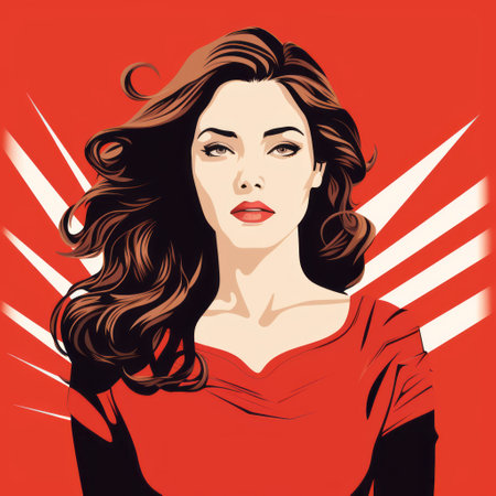a vector-style minimal wimmelbild featuring a superwoman with shoulder-length hair, no bangs, and a contemplative expression. the illustration portrays her feeling lost and overwhelmed by her thoughts and obligations. created using a technical pen, this artwork captures the complexity of her emotions in a visually striking manner. ai generatedの素材