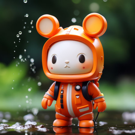 rocket brand garden figurine featuring a cute and stylish rabbit-like character design. this versatile figurine can be used as a keychain or displayed as a collectible. with its vibrant orange and black color scheme, dynamic poses, and expressive movements, it incorporates street dance elements like headphones and hats. perfect for adding a touch of fun and personality to any space. ai generatedの素材