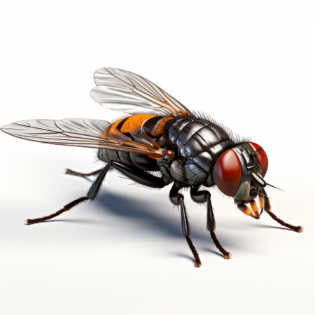a bug fly preparing to enter its cage is depicted in this hyper-detailed and realistic rendering. the light black and orange colors give it a smooth and shiny appearance. the image showcases the influence of precisionism and engineering construction and design, with an eye-catching composition reminiscent of seth macfarlane's style. ai generatedの素材