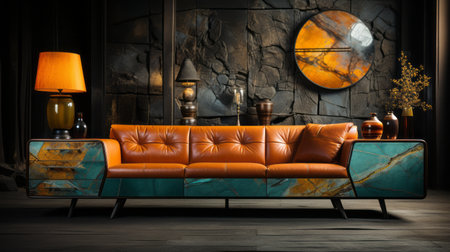 the cabinet sectional features cushions in the style of striated resin veins, capturing suburban ennui. with a combination of dark red and dark green, it adds a touch of sophistication. the high-speed sync lighting enhances the overall aesthetic, while the rough edges give it a unique charm. this ultra hd picture showcases the high detail and ultra-realistic qualities of the cabinet. ai generatedの素材