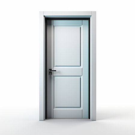 small door 3d render on white background, featuring a light gray and sky-blue color scheme. inspired by the contemplative atmosphere of chen zhen's work and the bold and busy style of leo putz. this creative commons attribution image by carl kleiner captures a unique and captivating aesthetic. ai generatedの素材