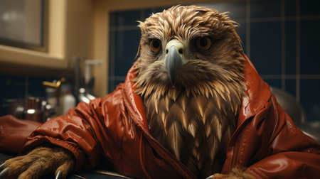 eagle in a big tub wearing a long sleeve shirt, captured in a surrealistic style of photography. this animated gif showcases a unique blend of elements, including mommy's on-the-phonecore, soggy textures, and minimalist canvases. shot with a canon eos 5d mark iv, this aurorapunk-inspired image is a captivating visual representation. ai generatedの素材