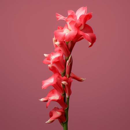 a single pink flower in a vase, captured in a realistic and hyper-detailed rendering. the use of redscale film and zbrush brings out the vibrant red hues of the flower. the minimalist background enhances the focus on the intricate details of the petals. this close-up shot is reminiscent of the works of hyacinthe rigaud. ai generatedの素材