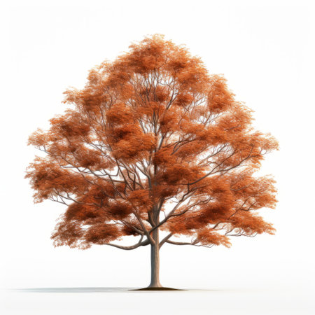 3d tree on an autumn day, featuring a minimalist purity with light white and dark orange tones. the realistic and hyper-detailed renderings capture the essence of the season. the naturalistic and hyperrealistic detailing showcases the tree's beauty, with hints of light red and bronze adding depth to the overall image. ai generatedの素材