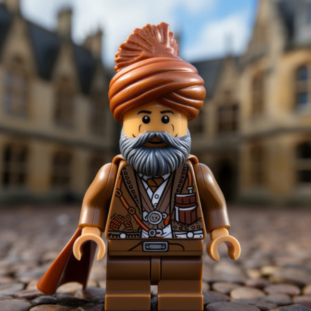 lego king harry, a brick-built figure, stands proudly at the palace of dreams. this unique creation combines the style of steinheil quinon 55mm f19 with indian motifs, inspired by the works of robert john thornton. the brushwork exploration and earthy textures add depth to the twisted characters. a captivating piece for any english major or art enthusiast. ai generatedの素材
