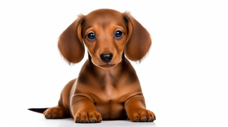 a brown puppy is captured in this photo, peacefully lying on a clean white background. the image is presented in a unique style, with light red and light navy colors creating a visually appealing contrast. the puppy's distinct facial features are highlighted, showcasing the precision engineering behind the photograph. this captivating image is a perfect fit for dazecore, a website that focuses on language-based content.の素材