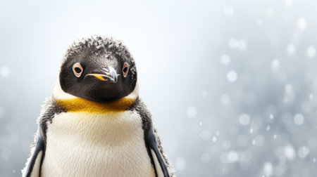 penguins hd wallpapers featuring realistic and hyper-detailed renderings in the style of cinema4d. these wallpapers showcase bokeh effects with a color palette of light gray and yellow. captured by caras ionut using the sony alpha a1, the emphasis is on capturing the expressive facial expressions of these adorable penguins. ai generatedの素材