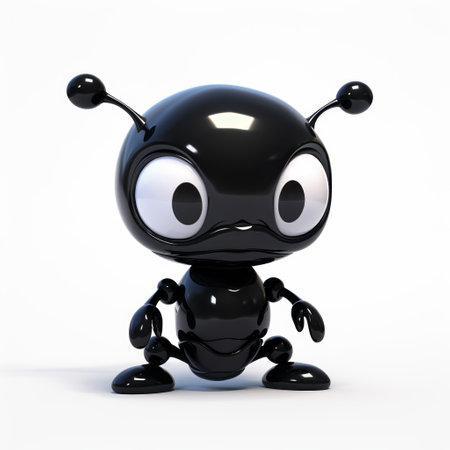 a black cartoon insect with quirky futuristic style and glossy finish is showcasing its eyes. this hard surface modeling creation incorporates innovating techniques, giving it a kawaii charm. the shinyglossy appearance adds to the overall appeal of this unique artwork by chen zhen. ai generatedの素材