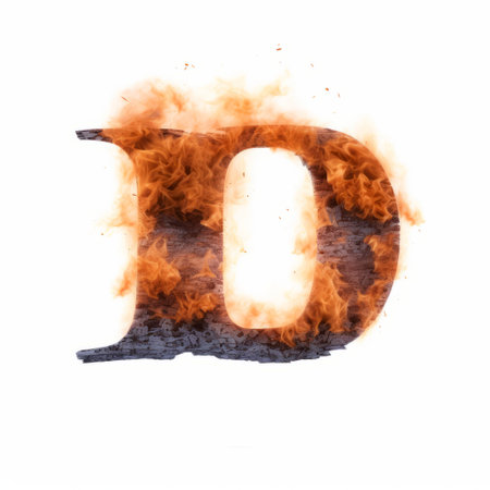 a burning letter, perfect for logo or word designs, showcases a decadent decay aesthetic. with influences from dinocore and large format lens styles, this letter stands out against a white background. its design, featuring the initials "dd," is ideal for ad posters, seamlessly merging natural and man-made elements. ai generatedの素材
