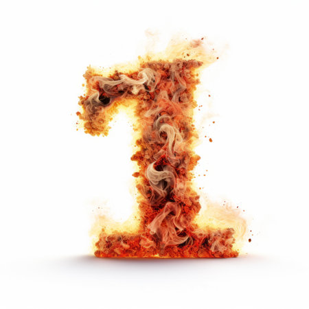 a photo of a fire fireball made out of letters one and two, showcasing textured surface layers, irony, and humor. this editorial illustration features numerical complexity and explosive pigmentation, creating a visually striking and commercially appealing image. ai generatedの素材