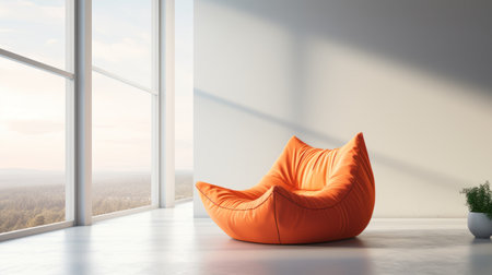 bean bag chair piece with a white background. made of iron, this chic and simple design exudes an italian aesthetic. capture the side and front views of this 4k resolution image, showcasing the stylish and modern appeal of this piece. ai generatedの素材