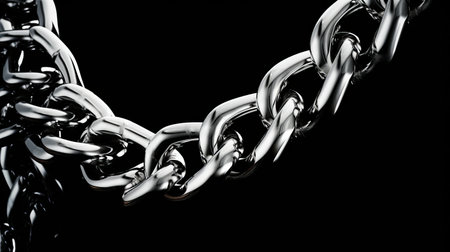 a chain with multiple chains hanging from it is showcased on a dark background, reminiscent of howard schatz's artistic style. this thought-provoking image serves as a critique of consumerism. digitally enhanced, the chrome-plated chains stand out against the light gray and black backdrop, creating a visually striking composition by pierre pellegrini. ai generatedの素材
