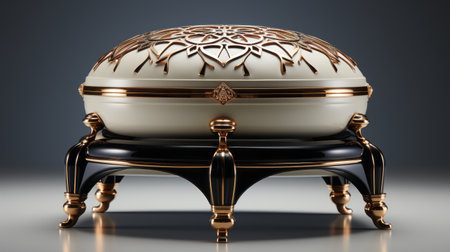 an elegant ottoman piece made of iron, featuring a simple yet chic design, is showcased in this image. with a white background, the piece exudes a sophisticated italian aesthetic. the image provides views from both the side and front, allowing for a comprehensive appreciation of its beauty. in stunning 4k resolution, this photo captures the essence of this exquisite ottoman piece. ai generatedの素材