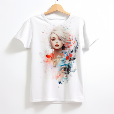 an art tee featuring a captivating woman with flowing long blonde hair. the high-quality photo print showcases vibrant and colorful compositions, creating a visually stunning design. the uhd image captures intricate details, while the light white and white tones add a touch of elegance. the tattoo, 3d elements, and flowing silhouettes enhance the overall artistic appeal. ai generatedの素材