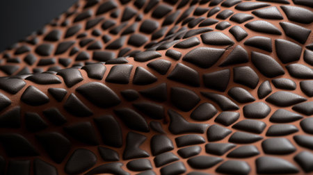 abstract surfaces and textures 3d material pack featuring dark brown and orange hues. this eco-friendly craftsmanship showcases sinuous lines and a leatherhide-inspired design. captured with the zeiss milvus 25mm f/1.4 ze lens, the realistic hyper-detailed rendering brings these textures to life. ai generatedの素材