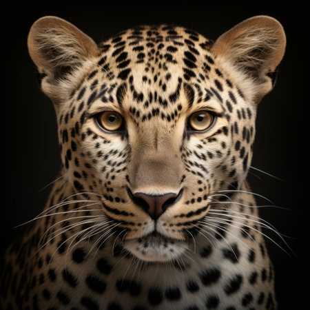 a close-up, isolated photo of leopards captured in a natural cat pose. this photography showcases the beauty and grace of these majestic creatures. the image is rendered in the style of zbrush, with hyper-detailed and realistic features. the chiaroscuro lighting adds depth and drama to the portraits, while dynamic and exaggerated facial expressions bring the leopards to life. this digital art technique creates expanded andの素材