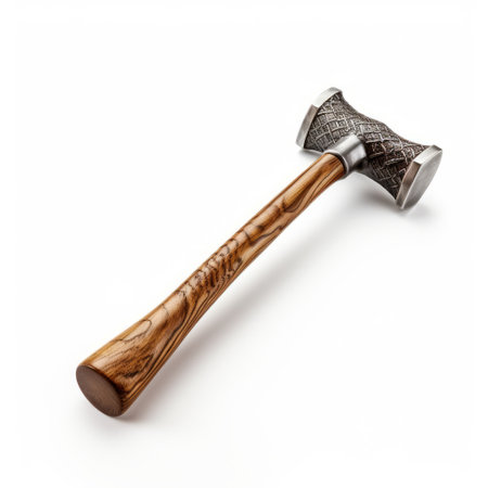 wooden hammer isolated png psd images featuring intricately detailed patterns in the style of absinthe culture. this photo, taken with a nikon d750, showcases the unique artistry of papua new guinea. the contrasting colors and textures are enhanced by the use of fujifilm provia, resulting in a captivating visual composition. ai generatedの素材