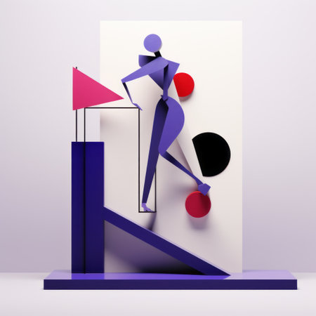 a three-dimensional abstract figure sculpture created by artist rhoda wilson. this sculpture showcases a unique blend of light navy and dark magenta colors, reminiscent of mid-century illustrations. with its prerendered graphics and geometric balance, this artwork exudes a captivating charm. it seamlessly combines elements of advertising art, classical balance, and digital illustration, resulting in a visually striking piece. ai generatedの素材