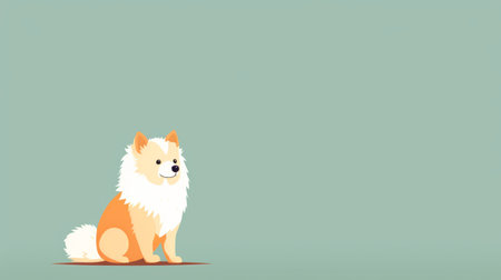 a small dog is sitting on a green background in a simplistic cartoon style. the minimalist background features light maroon and orange colors. the artwork is in 4k resolution and created by duy huynh. the scene is adorned with spiky mounds, creating a cute and colorful composition. ai generatedの素材