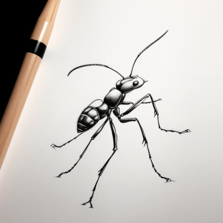 the insect drawing is a pencil illustration, featuring a caricature-like style with elegant inking techniques. it showcases psychological phenomena through contrasting light and shadow. the elongated and dramatic portrayal of the insect adds depth to the illustration. the use of focus stacking enhances the details of the drawing. ai generatedの素材