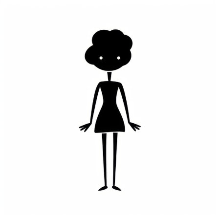 a vector illustration of a lady icon design, featuring a whimsical yet eerie animal symbolism. the minimalist black and white drawings add to the unique style of the artwork. this full-body 2d illustration is inspired by the aesthetics of flickr, cloudpunk, and poodlepunk. ai generatedの素材