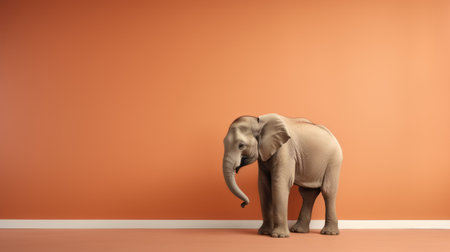 a small animal, reminiscent of majestic elephants, stands in an orange room. the minimalist background, post-processing techniques, and the use of light maroon and light beige colors create an advertising-inspired atmosphere. the animal's emotive gestures add an extra layer of depth to the image. created using zbrush. ai generatedの素材