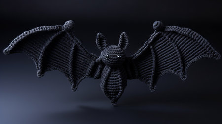 a 3d printed crochet bat by lance scott, inspired by igor zenin's style. this halloween crochet bat features monochromatic imagery, creating a moody and atmospheric vibe. the playful and whimsical depiction of animals adds a touch of charm. this high-resolution image showcases the dark palette, capturing the essence of kevin hill's artistry. ai generatedの素材